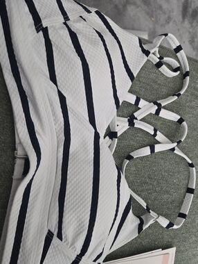Striped White & Navy Women’s Bikini Top And Bottom Classic Nautical Style